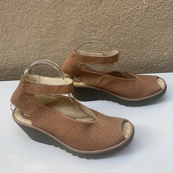 Fly London Women’s Yala Perforated Wedges in Cupido Beige - Picture 7 of 14